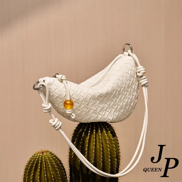 【Jpqueen】太空炫銀馬鞍編織餃子牛角街頭真皮肩背包(3色可選)
