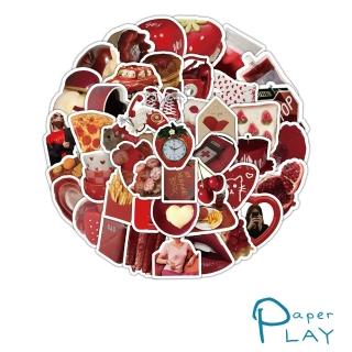 【Paper Play】創意多用途防水貼紙-復古紅色主題寫真物件 60枚入(防水貼紙 行李箱貼紙 手機貼紙 水壺貼紙)