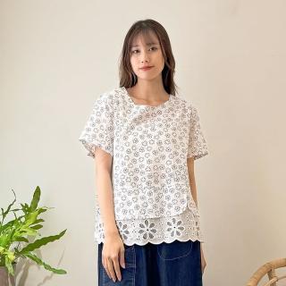 【Hana Mokuba】花木馬日系女裝甜美花布拼接蕾絲上衣(造型上衣)