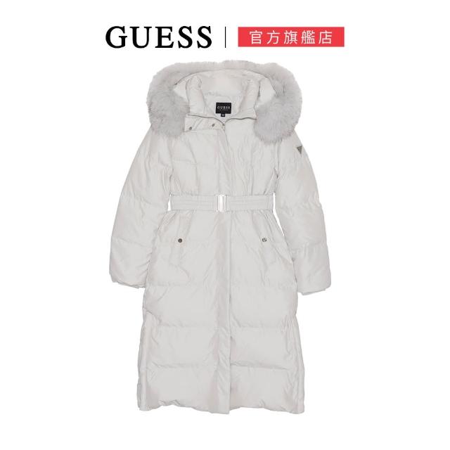【GUESS】毛絨絨長版連帽羽絨外套(兩色任選)
