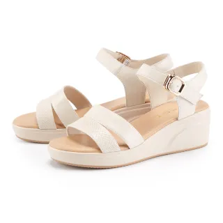 【MAGY】質感牛皮輕量楔型厚底涼鞋(米色)