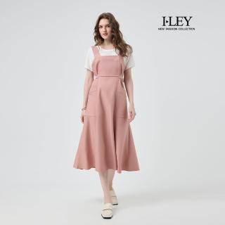 【ILEY 伊蕾】田園風假兩件吊帶洋裝(粉；M-XL；1252527302)