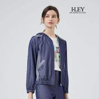 【ILEY 伊蕾】緞面光澤縲縈連帽牛仔外套(藍；M-XL；1251018409)