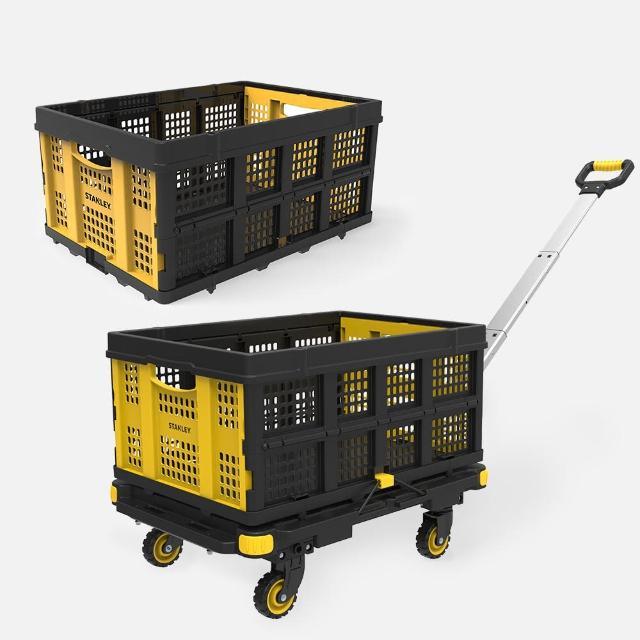 【Stanley】組合 可拼接折疊平板手拉車 137kg +折疊置物籃x2