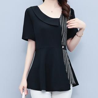 【麗質達人】6881黑色假二件上衣-LY(L-5XL)