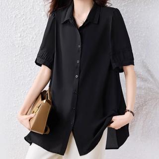 【麗質達人】5280黑色翻領開釦上衣-LY(L-5XL)