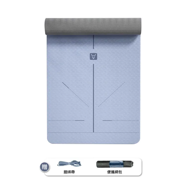 【YUNMI】環保TPE正位體位線瑜珈止滑墊 瑜珈墊 皮拉提斯墊 6mm厚 183X80CM 交換禮物(贈背帶+透氣網袋)