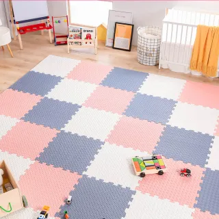 【MOMOTARO 桃太郎地墊】台灣製極厚2.5CM超Q樹葉紋64x64巧拼地墊防撞墊瑜珈墊-附雙邊條(16片裝-約1.8坪)