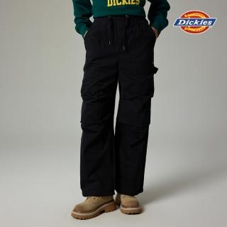 【Dickies】女款黑色側邊工具環膝部壓褶多口袋設計工裝長褲｜DK0A87HCBLK