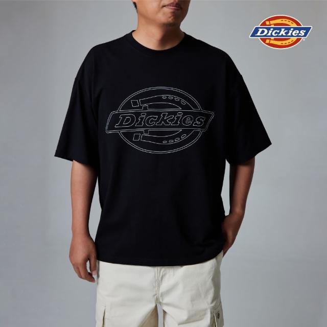 【Dickies】男女款黑色重磅純棉胸前簡約大Logo刺繡寬鬆短袖T恤｜DK0A87FIBLK