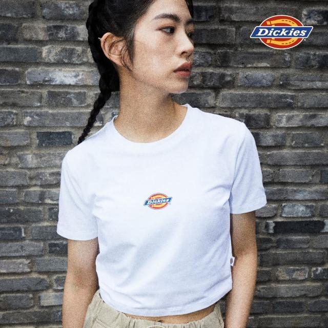 【Dickies】女款白色重磅短版胸前經典Logo印花短袖T恤｜DK012314WHX