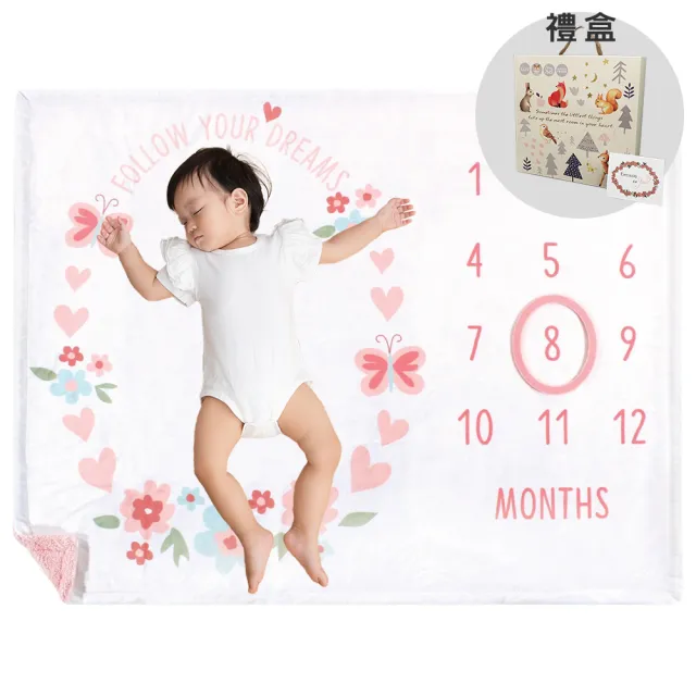 【Hudson Baby】彌月禮盒組-雙層寶寶成長紀錄日期毯(滿月月份攝影拍照背景毛毯安撫毯保暖毯四季毯空調毯)