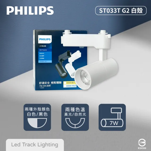 【Philips 飛利浦】2入組 LED ST033T 7W 白殼 軌道燈 投射燈(2025年最新款)