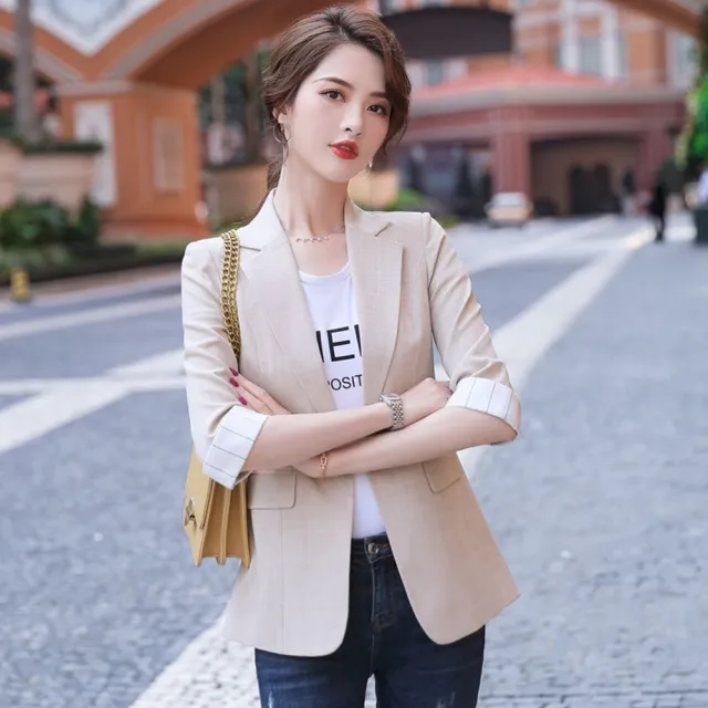 【米蘭精品】現貨+預購 西裝外套休閒西服(中袖薄款垂感春季女外套5色74co41)