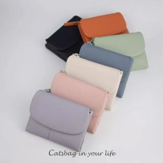 【Catsbag】柔軟皮革馬卡龍掀蓋車線短夾 隱形磁扣 多卡位錢包 女用皮夾 10022