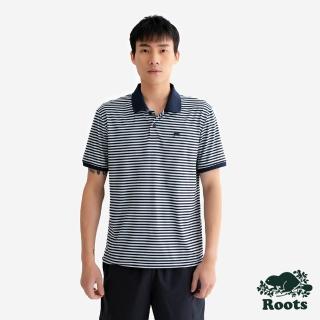 【Roots】Roots 男裝-ACTIVE STRIPED 短袖POLO衫(藍色)