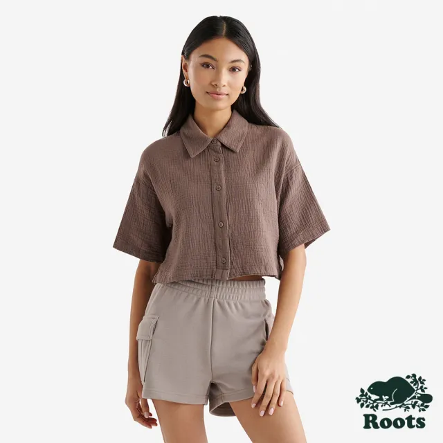 【Roots】Roots女裝- ISLA COTTON GAUZE 短袖襯衫(巧克力色)