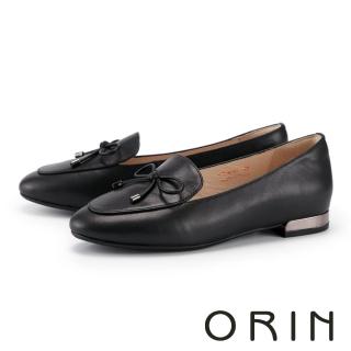 【ORIN】氣質細帶蝴蝶結樂福平底鞋(黑色)