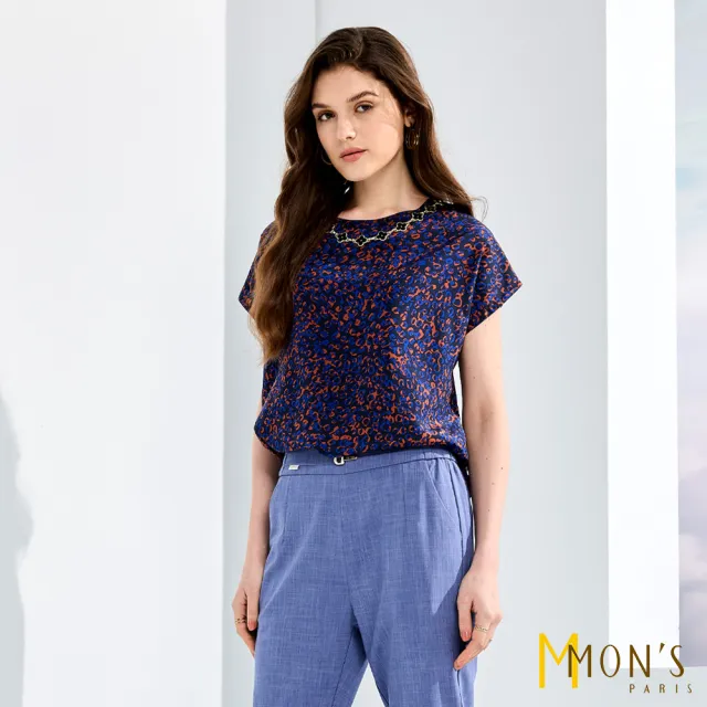 【MON’S】蠶絲藝文印花上衣(100%蠶絲)