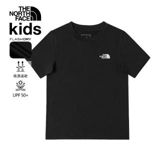 【The North Face 官方旗艦】北面兒童黑色吸濕排汗短袖T恤｜8DCTJK3(排汗衫)