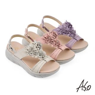 【A.S.O 阿瘦集團】A.S.O 舒活美型水鑽花朵真皮休閒涼鞋(3色任選)