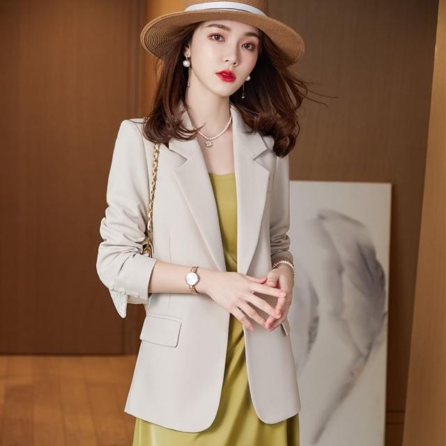 【米蘭精品】現貨+預購 西裝外套休閒西服(春秋純色一粒扣修身女外套3色74co37)