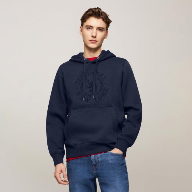 【TOMMY HILFIGER】官方旗艦館 徽章標誌連帽衫 _藍色