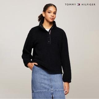 【Tommy Hilfiger】官方旗艦館 搖粒絨衣領套穿式連帽衫 黑色