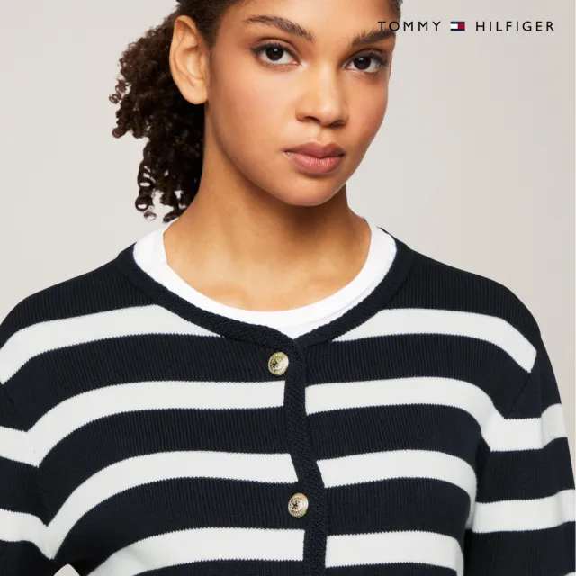 【TOMMY HILFIGER】官方旗艦館 新款鈕扣條紋開襟外套 _藍色