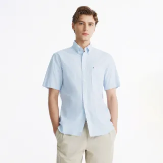 【Tommy Hilfiger】官方旗艦館 TH Flex 府綢彈性條紋襯衫 _藍色