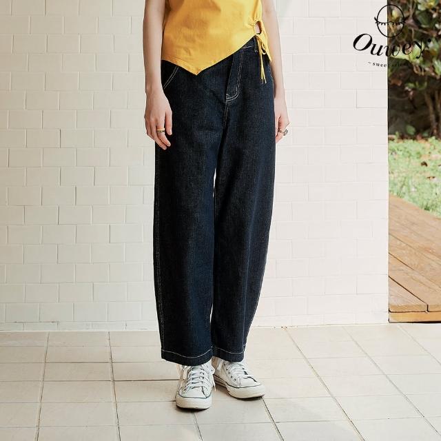 OUWEY 歐薇 俐落顯瘦牛仔直筒褲 深藍色;S-L;3242188608