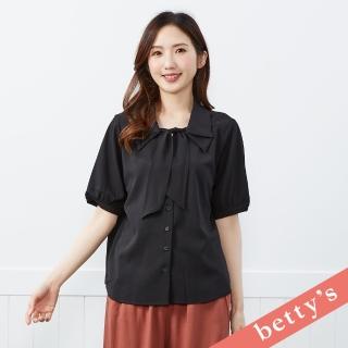 【betty’s 貝蒂思】領口蝴蝶結雪紡短袖襯衫(黑色)