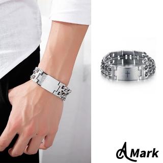【A MARK】鈦鋼手環 十字架手環/西班牙聖經主禱文十字架造型鈦鋼手環(2色任選)