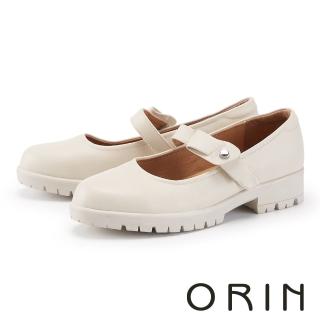 【ORIN】圓頭一字帶瑪莉珍厚底鞋(米色)