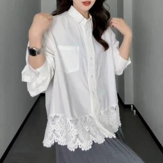 【Paiya 派亞】春蕾絲拼接白色襯衫寬鬆顯瘦內搭疊穿上衣(S-2XL可穿)
