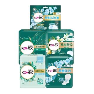 【Kotex 靠得住】茶樹舒涼棉35cm+舒涼棉小蒼蘭28cm+沁涼棉35cm+沁涼褲L號+舒涼護墊各1包(涼感新客組)