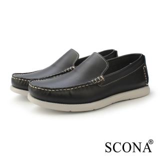 【SCONA 蘇格南】全真皮 輕量休閒樂福鞋(黑色 1299-1)