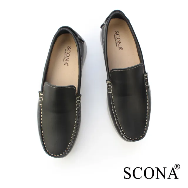 【SCONA 蘇格南】全真皮 輕量休閒樂福鞋(黑色 1299-1)
