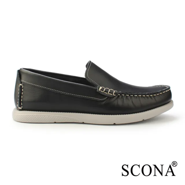 【SCONA 蘇格南】全真皮 輕量休閒樂福鞋(黑色 1299-1)