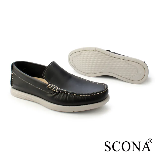 【SCONA 蘇格南】全真皮 輕量休閒樂福鞋(黑色 1299-1)
