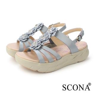 【SCONA 蘇格南】真皮 樂活舒適厚底涼鞋(淺藍色 31271-1)