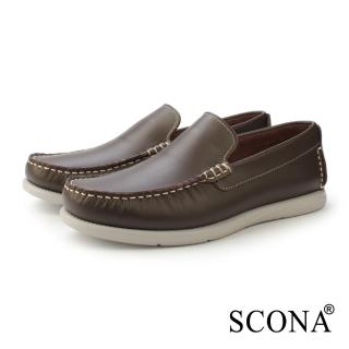 【SCONA 蘇格南】全真皮 輕量休閒樂福鞋(咖啡色 1299-2)