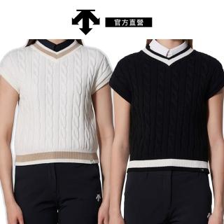 【DESCENTE】GOLF 迪桑特 女士 施華洛世奇高爾夫球背心 麻花針織背心(黑色/白色)