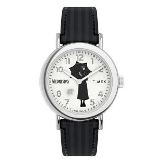 【TIMEX】天美時 x Wednesday 37毫米 熱門影集《星期三》聯名 暗黑風格腕錶 白x黑 TXTW2Y19400