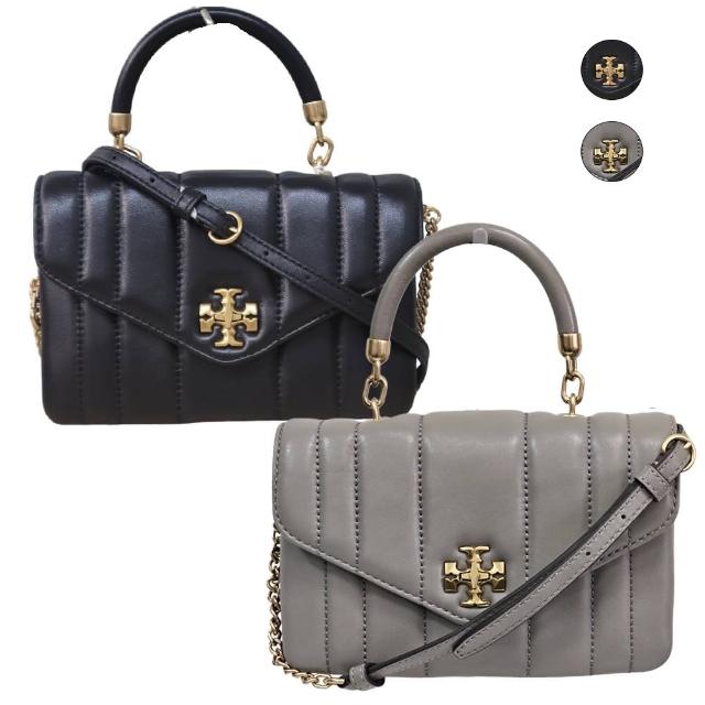 【TORY BURCH】Mini Kira絎縫翻蓋手提/斜背兩用包/黑色/大象灰(贈原廠防塵袋紙袋)