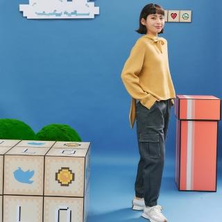 【Dailo】彈性仿牛仔工裝縮口長褲(藍 灰)