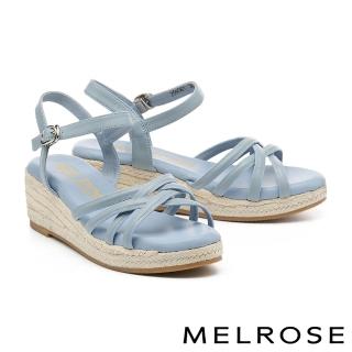 【MELROSE】美樂斯 夏日輕旅 簡約氣質交叉編織綿羊皮草編厚底涼鞋(藍)