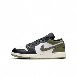 【NIKE 耐吉】AIR JORDAN 1 LOW GS 女鞋 大童 休閒鞋 運動鞋 喬丹 黑 橄欖綠(553560092)