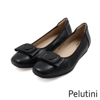 【Pelutini】愛心造型方釦平底娃娃鞋 黑色(531150W-BL)