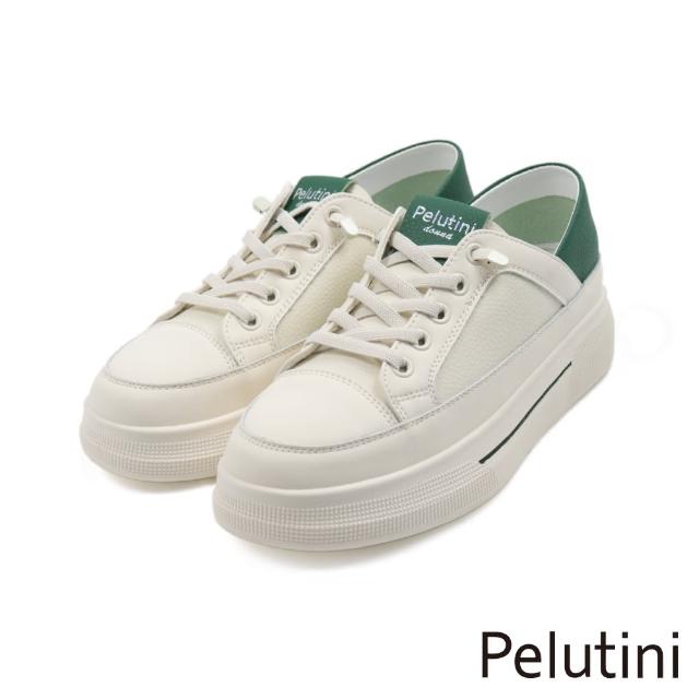 【Pelutini】撞色造型增高厚底綁帶休閒鞋 綠色(535119W-WHGR)